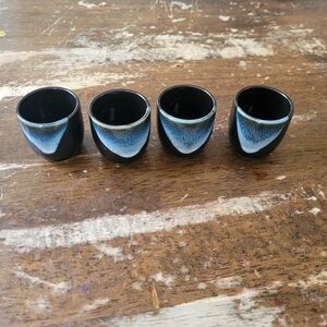 Set of Four Black and Blue Ceramic Cups